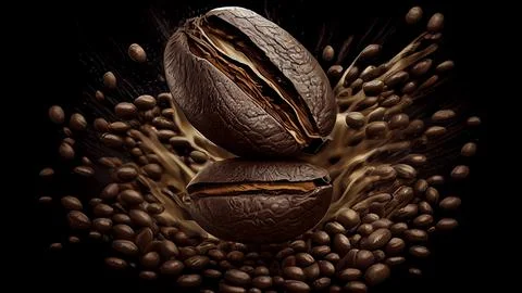 Coffee beans on a black background. 3D illustration. Stock Illustration