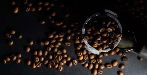 Coffee beans on black background 스톡 사진