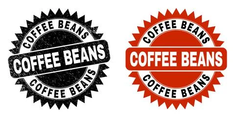 COFFEE BEANS Black Rosette Seal with Corroded Texture Illustrazione stock