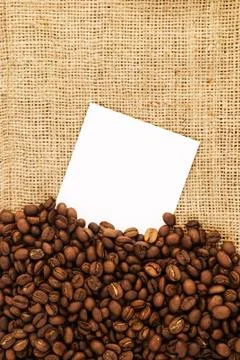 Coffee Beans With Blank Note Stock Photos
