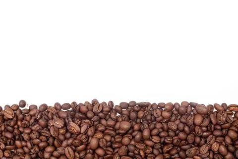 Coffee beans borders made from roasted coffee beans. Blank for text. Stock Photos