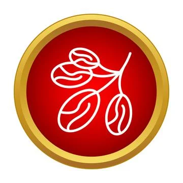 Coffee beans branch line drawing red circle icon Stock Illustration