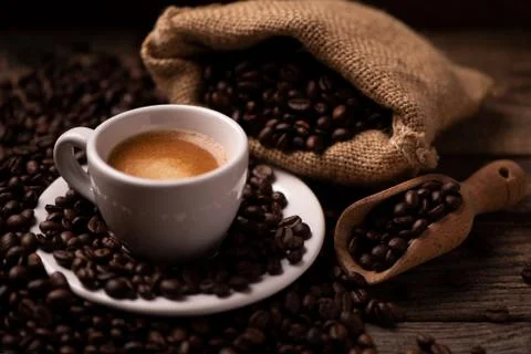 Coffee beans. Brewed, coffe Stock Photos