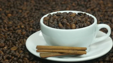 Coffee beans with cinnamon and white coffee set Stock Footage 108610684