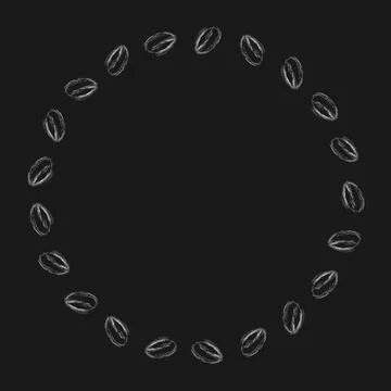 Coffee Beans Circle Frame border Chalk effect Minimalistic design White on Dark Stock Illustration