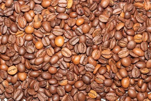Coffee beans close-up in the background Stock Photos