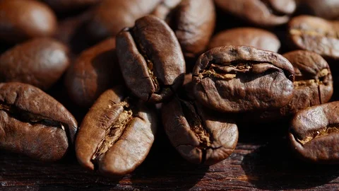 Coffee beans close-up. Food concept.Camera movement from right to left Stock Footage 127369034