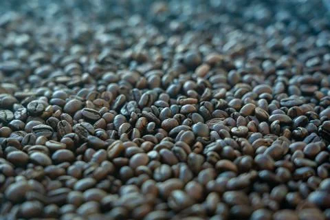 Coffee beans close up with smoke Foto stock