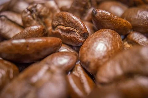 Coffee beans closeup with selective focus 스톡 사진