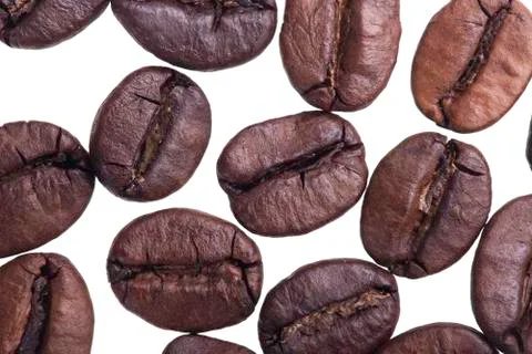 Coffee beans closeup on white background Stock Photos