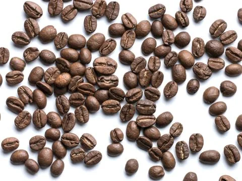 Coffee beans closeup on white background 스톡 사진