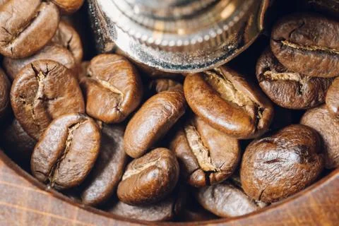 Coffee beans in a coffee grinder Stock Photos