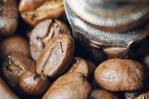 Coffee beans in a coffee grinder Stock Photos