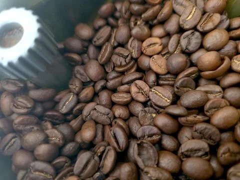 Coffee Beans in a Coffee Machine Ready for Brewing Fresh Drinks in the Mornin Stock Photos