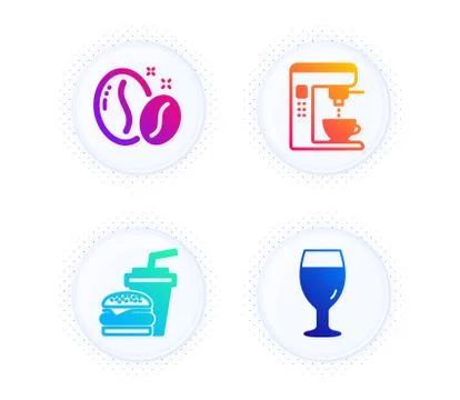 Coffee beans, Coffee maker and Hamburger icons set. Beer glass sign. Vector Stock Illustration