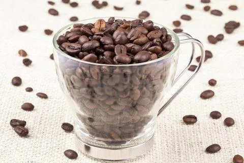 Coffee beans in coffee mug Stock Photos