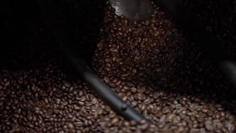Coffee Beans Cooling After Roasted At Manufacturing Plant Slow Motion Close 스톡 동영상 143755115