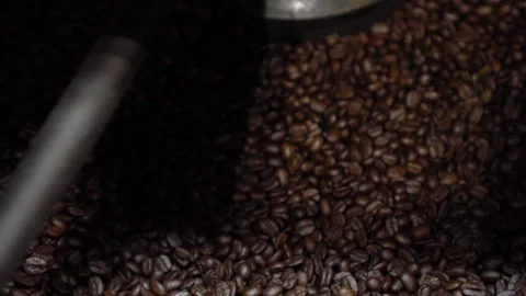 Coffee Beans Cooling After Roasted At Manufacturing Plant Slow Motion Extrem Stock Footage 143755729