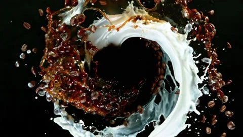 Coffee beans with crushed ice explosion, super slow motion Stock Footage 135286358