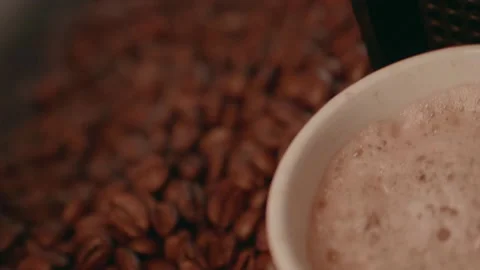 Coffee Beans with cup Stock Footage
