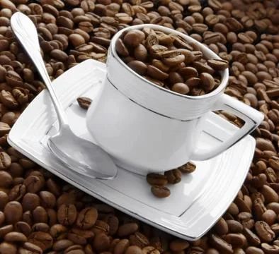 Coffee beans in cup Stock Photos