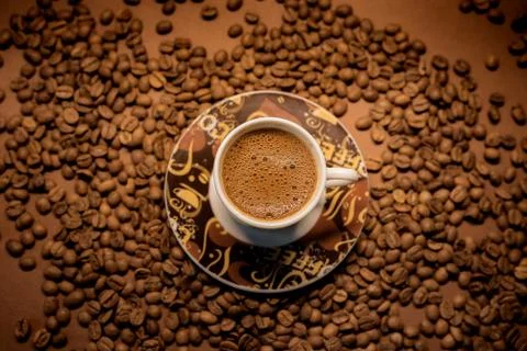 Coffee Beans with cup Stock Photos