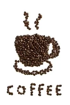 Coffee beans cup shape on white background Stock Photos