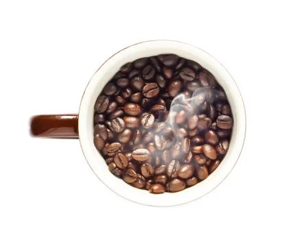 Coffee beans in cup on white background Fotos Stock