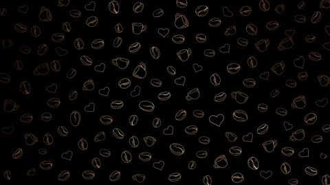 Coffee beans cups and hearts on black background Stock Footage 330167927