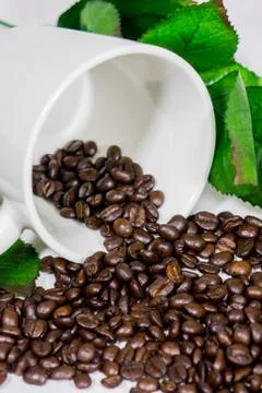 Coffee beans, cups Stock Photos