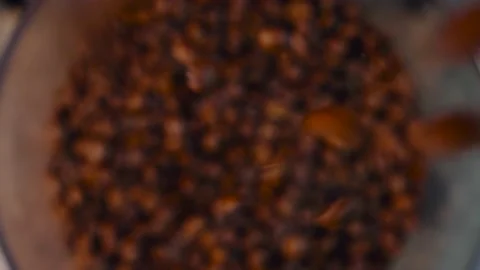 Coffee beans drop, slow motion, topview. Stock Footage 153048747