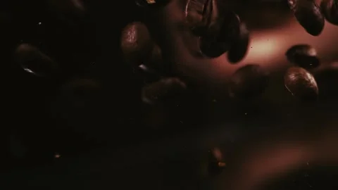 Coffee Beans Drop in Slow Motion Macro Stock Footage 300892740
