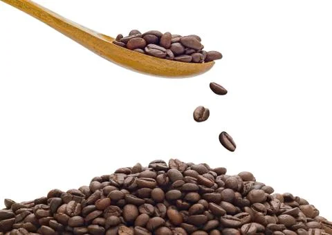 Coffee Beans Drop on White Background Stock Photos