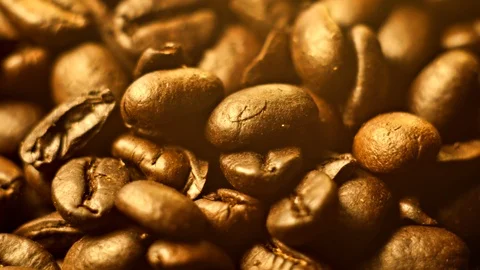 Coffee Beans Dropping From Above Macro Rotating Slow Motion 1 Stock Footage 90491721