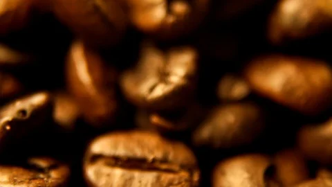Coffee Beans Dropping From Above Macro Rotating Slow Motion 2 Stock Footage 90492158