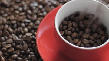 Coffee beans dropping into cup Stock Footage 85806070