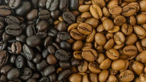 Coffee beans dry process and dark close up image. Stock Photos