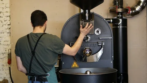 Coffee beans, Dry, roasting, roaster, side view Stock Footage 129782755