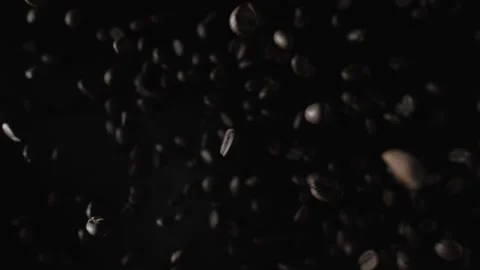Coffee beans explosion and bounce, slow motion, top view. Stock Footage 230500707
