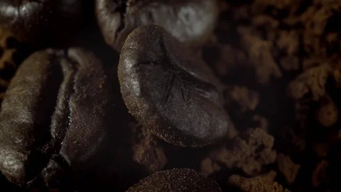 Coffee beans in extreme close up background stock footage Stock Footage 80534855