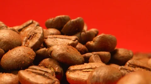 Coffee Beans in Extreme Close Up with Red Background Video stock 126844114