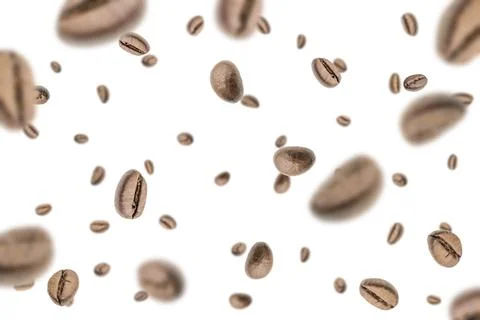 Coffee beans fall background. Black espresso coffee bean falling. Aromatic gr 스톡 사진