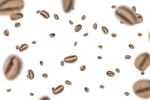 Coffee beans fall background. Black espresso coffee bean falling. Aromatic gr Stock Photos