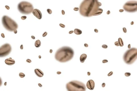 Coffee beans fall background. Black espresso coffee bean falling. Aromatic gr 스톡 사진