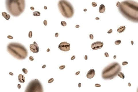Coffee beans fall background. Black espresso coffee bean falling. Aromatic gr Stock Photos