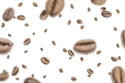 Coffee beans fall background. Black espresso coffee bean falling. Aromatic gr Stock Photos