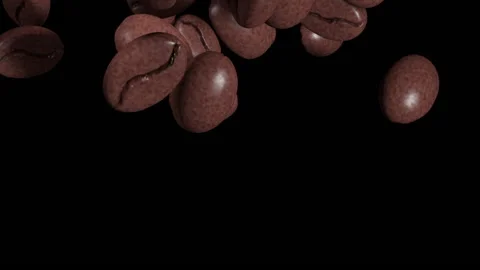 Coffee beans fall on black background. alpha channel Video stock 134742328