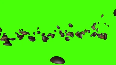 Coffee beans falling 3d animation , green screen chroma key Stock Footage 158628406