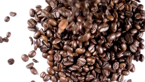 Coffee Beans Falling against White Background, Slow Motion 250 fps Stock Footage 84148605