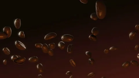 Coffee Beans falling and bouncing on a table super slow motion. Stock Footage 72372680